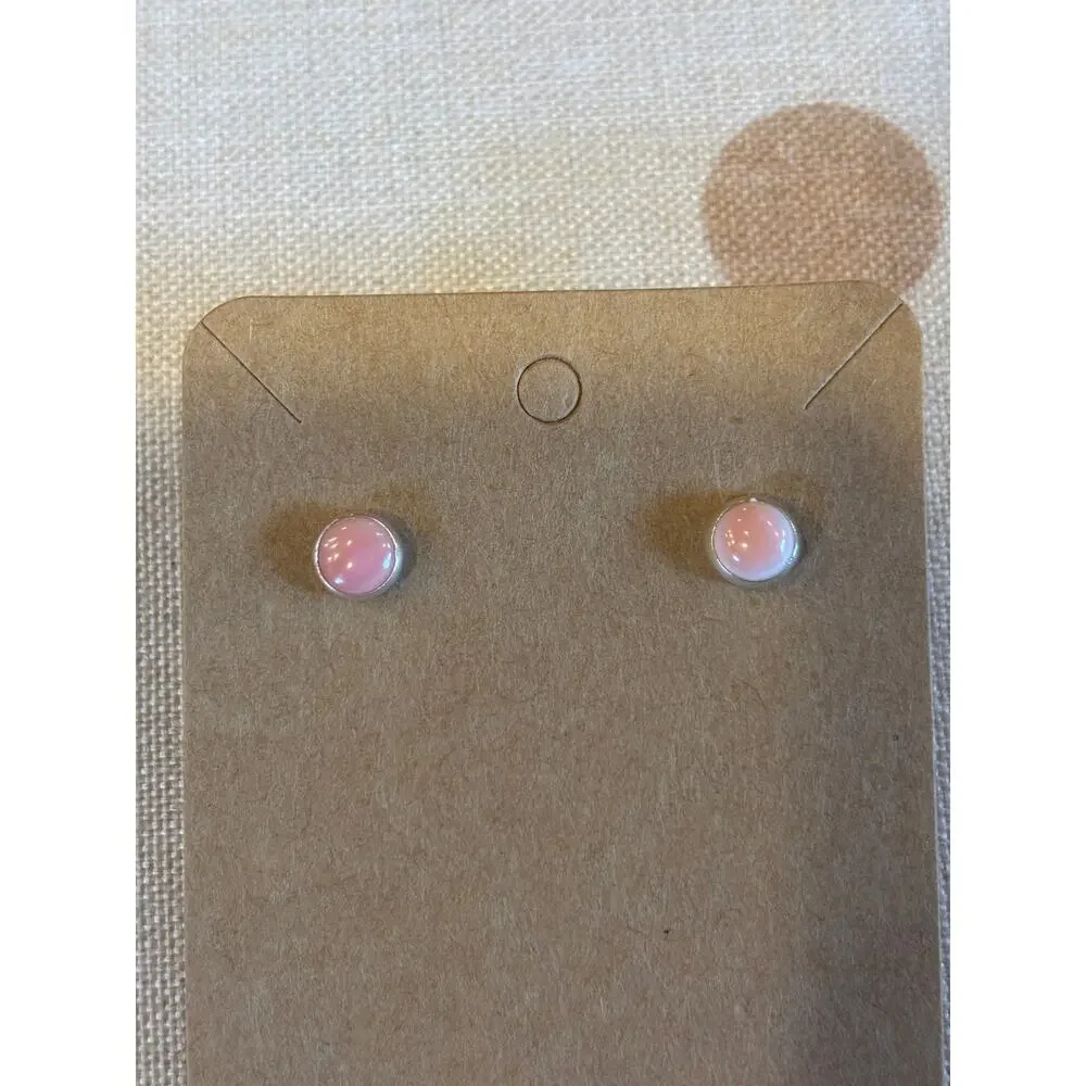 Petite Pink Conch Round Earrings | Sterling Silver Western Style
